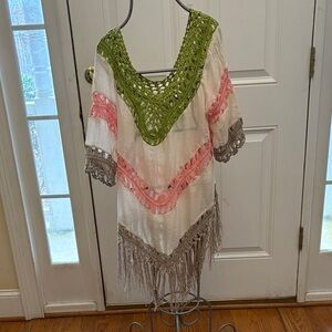 Boho Crochet Fringe Tunic Swimsuit Coverup